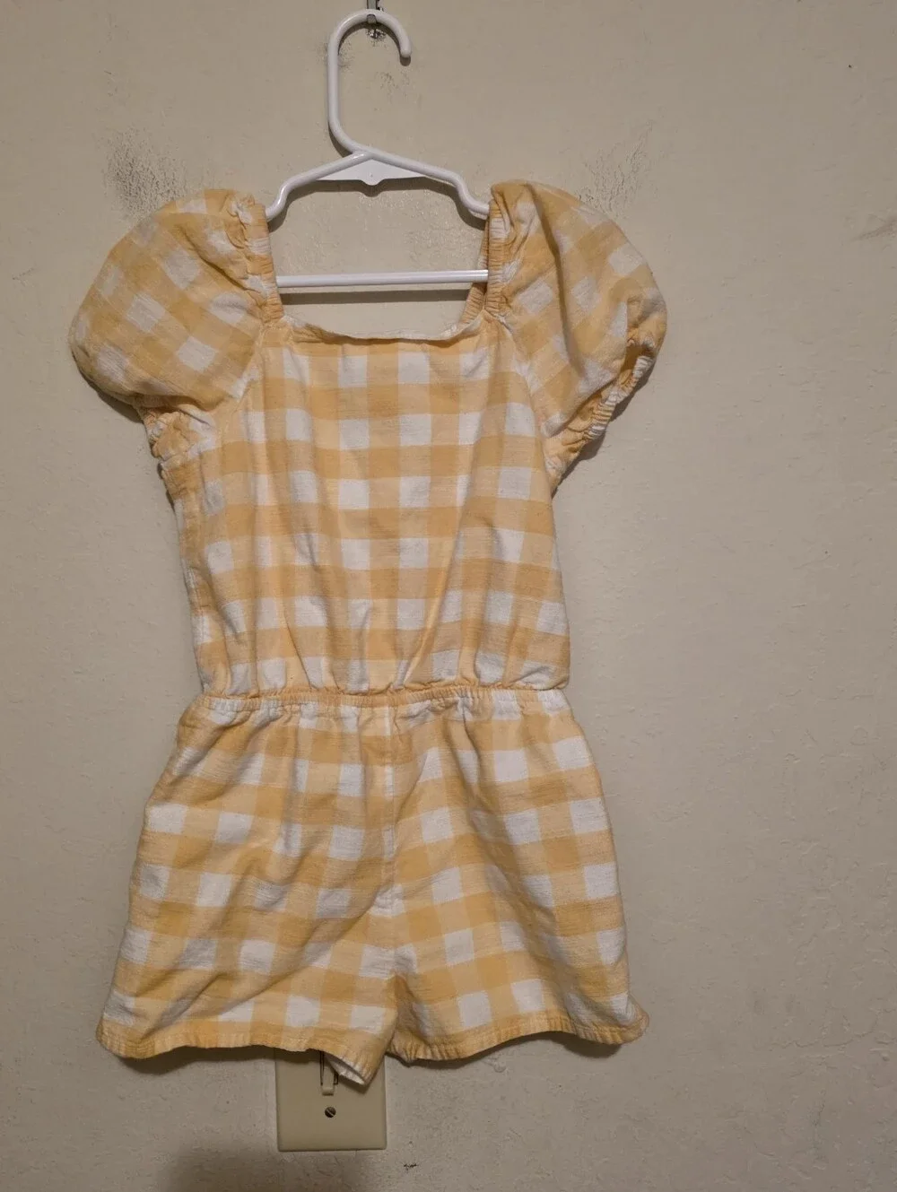 Cat & Jack Yellow White Check Romper Square Neck Short Sleeve 3T Cotton